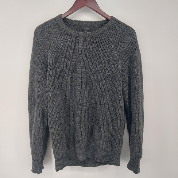 J.Crew Marled cotton raglan-sleeve crewneck sweater Green Black Size Medium - Picture 2 of 7